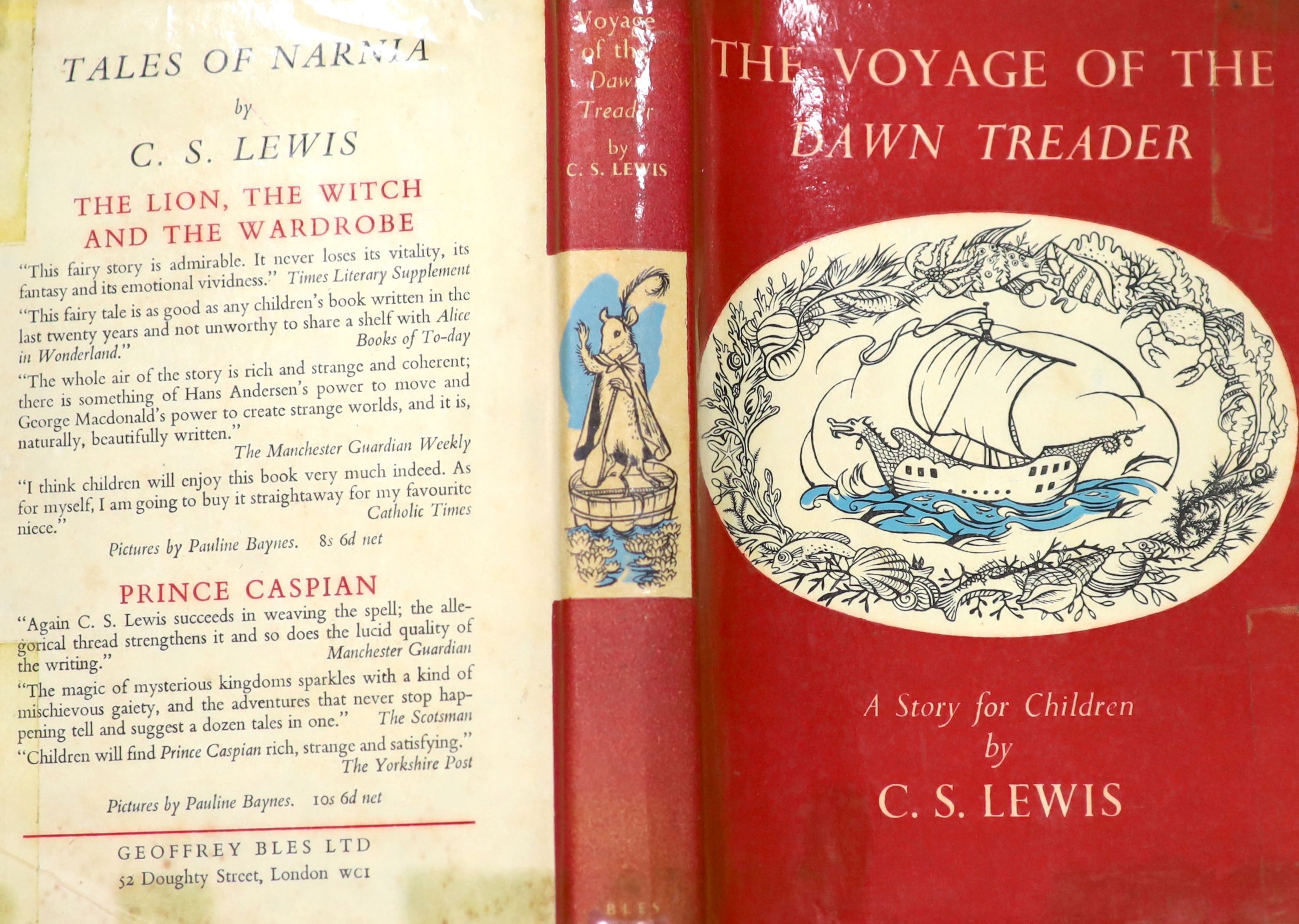 Lewis, Clive Staples - The Voyage of the Dawn Treader, 1st edition, 8vo, illustrated by Pauline Baynes, original cloth, in unclipped d/j, rear end papers spotted, Geoffrey Bles, London, 1952